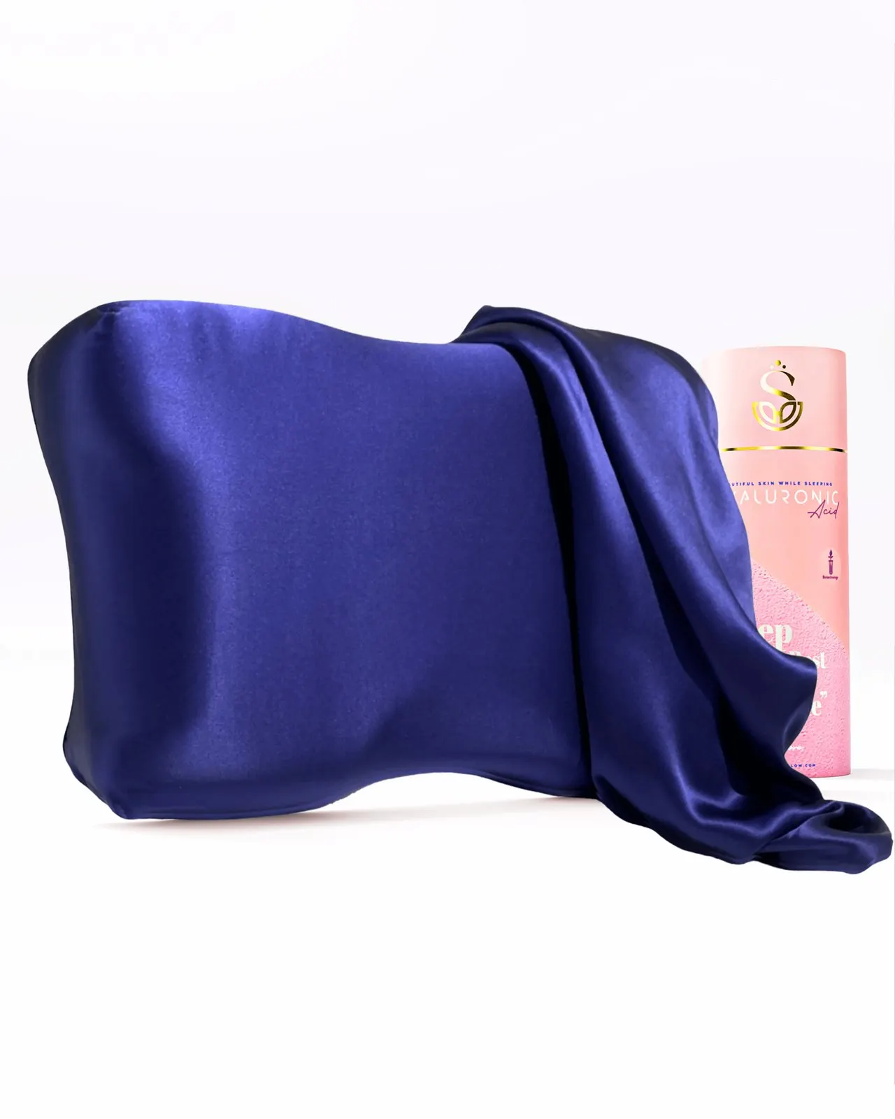 Lacivert %100 ipek kılıflı Shine Pillow güzellik yastığı, kutusuyla birlikte